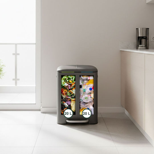 Relaxdays Coș de Reciclare Metalic cu Pedală Gri 40l