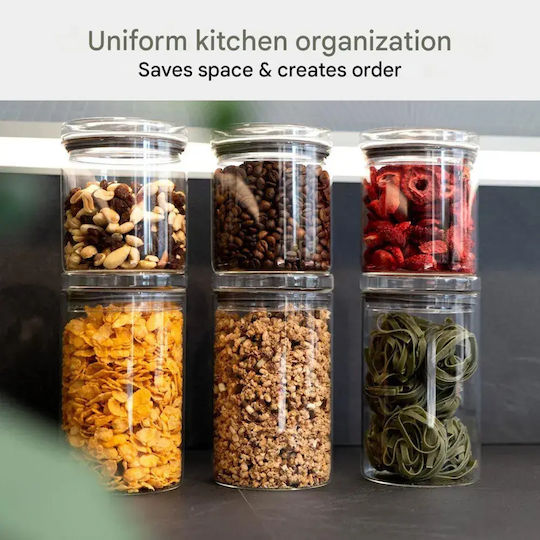 CLASSBACH Set of 6 Glass Transparent Food Jars for Cereals Coffee Pasta Tea with Lid 600ml 6 Pieces