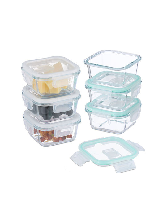 Relaxdays Set Cutii De Prânz Din Sticlă Transparente 7x14.5cm 6 Bucăți
