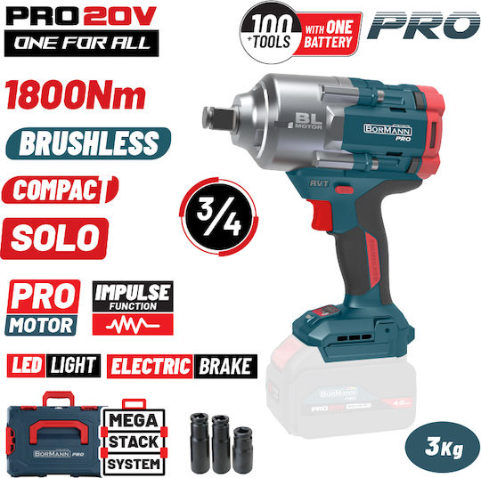 Bormann Pro BBP5456CA Brushless Μπουλονόκλειδο Μπαταρίας 20V Solo με Υποδοχή 3/4"