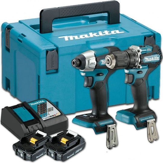 Makita DLX2423AJ Сет Двигател за бормашина & Отвертка 18V с 2 батерии 2Ах и куфар