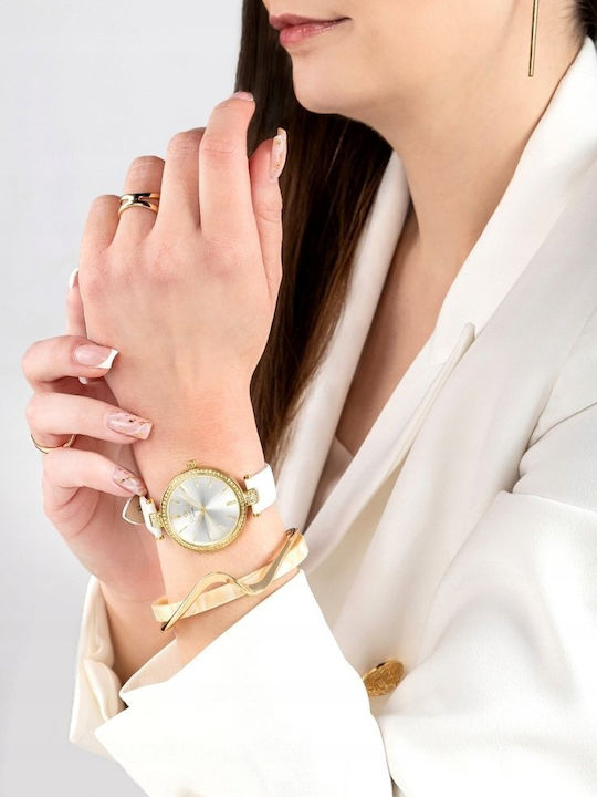 Giewont Womens Battery Watch With Gold Leather Strap