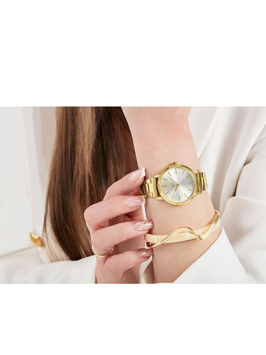 Giewont Womens Battery Watch With Gold Metal Bracelet