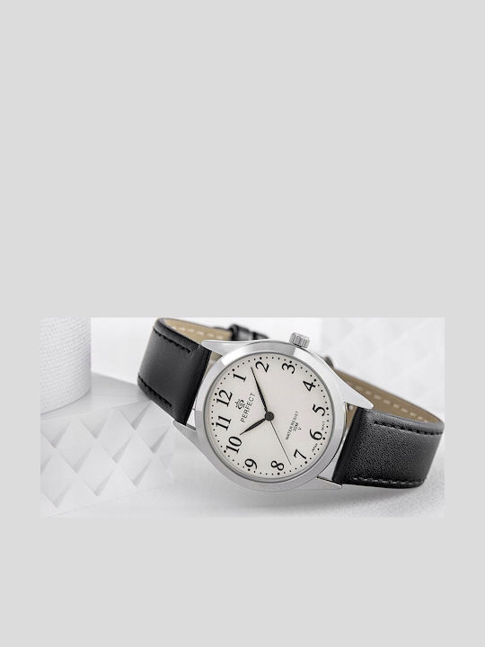 Perfect Γυναικείο Ρολόι 34mm Μπαταρίας με Μαύρο Δερμάτινο Λουράκι