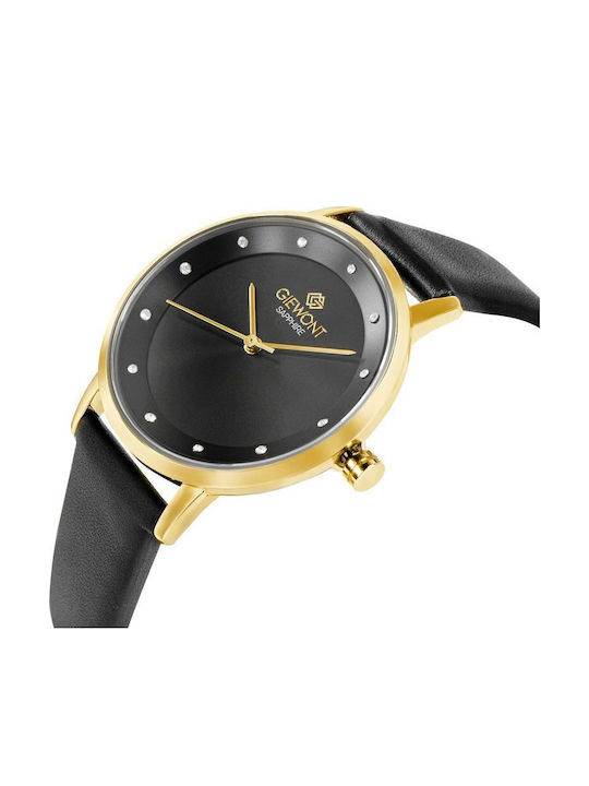 Giewont Womens Watch 34mm Battery With Gold Leather Strap