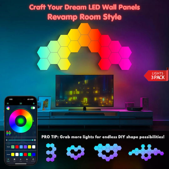Qova Smart Lămpi Decorative Pentru Masă LED RGBIC Hexagon 3 Buc