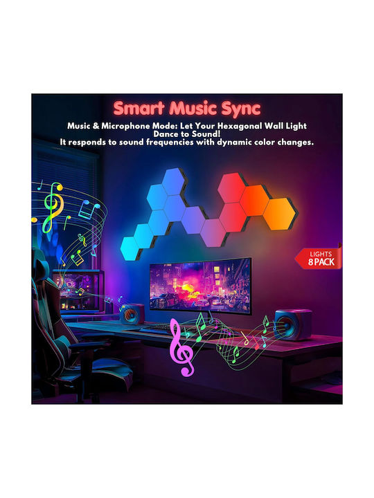 Qova Smart Dekoratives Tischlampen LED RGBIC Sechseck 8τμχ