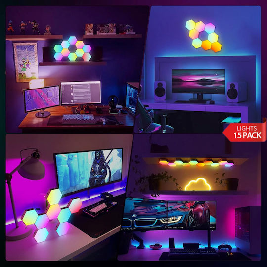 Qova Smart Dekoratives Tischlampen LED RGBIC Sechseck 15τμχ