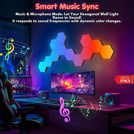Qova Smart Lămpi Decorative Pentru Masă LED RGBIC Hexagon 3 Buc
