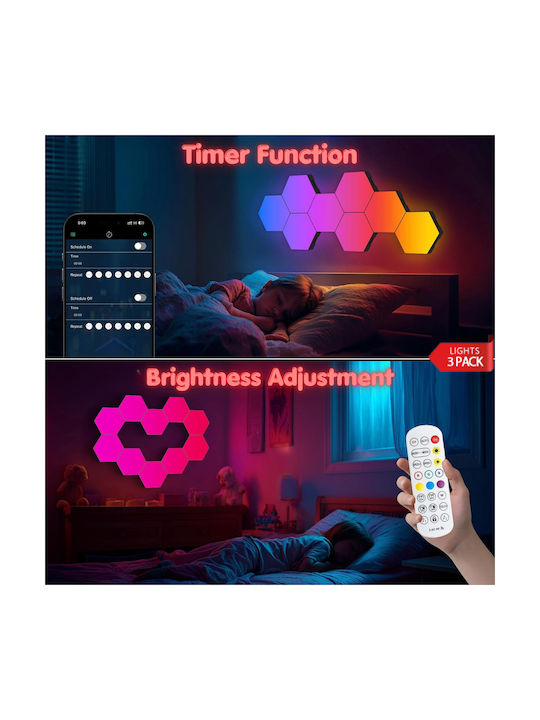 Qova Smart Διακοσμητικό Φωτιστικό LED RGBIC Hexagon 3τμχ