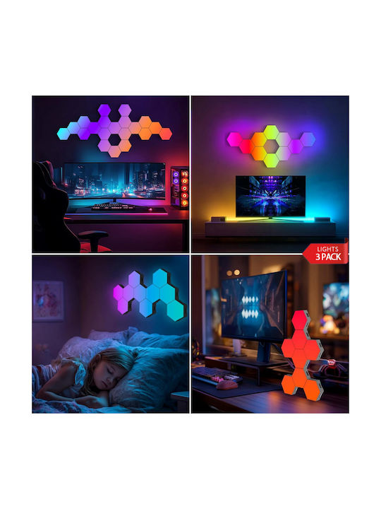 Qova Smart Διακοσμητικό Φωτιστικό LED RGBIC Hexagon 3τμχ