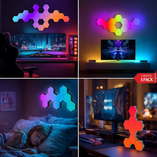 Qova Smart Lămpi Decorative Pentru Masă LED RGBIC Hexagon 3 Buc
