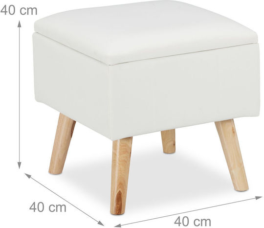 Taburet Camera De Zi Cu Spațiu De Depozitare Tapițat Cu Piele Sintetică Alb 40x40x40cm