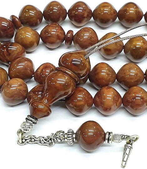 Roloi Komboloi Worry Beads with 33 Beads Made of Mastic Length 43cm Brown