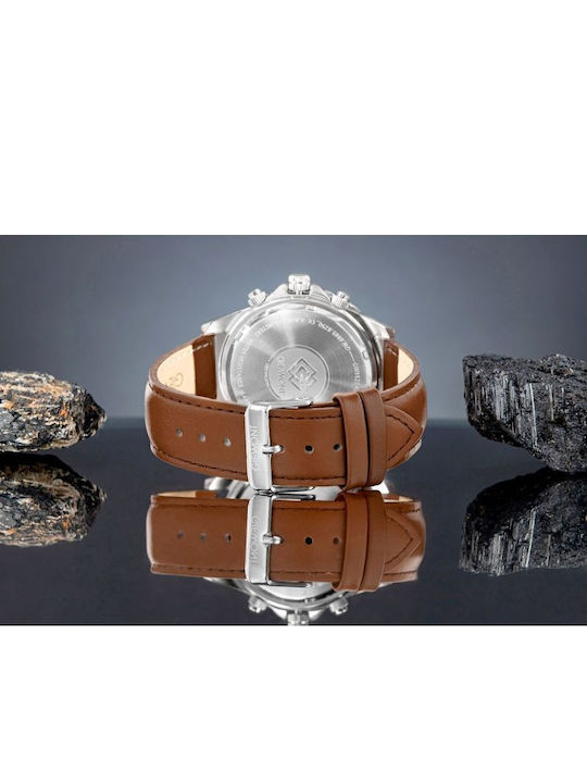 Men's Watch 22mm Battery Chronograph with Brown Leather Strap