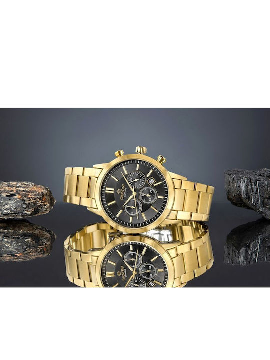 Giewont Herrenuhr 44mm Chronograph Batterie mit Gold Metall-Armband