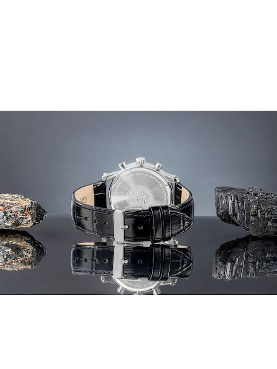 Giewont Herrenuhr 42mm Chronograph Batterie mit Silber Lederriemen