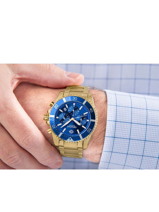 Giewont Herrenuhr 43mm Chronograph Batterie mit Gold Metall-Armband