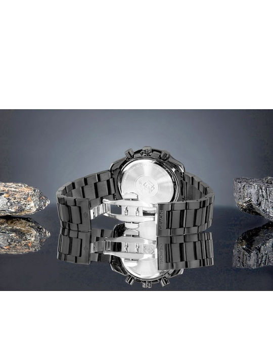 Giewont Herrenuhr 44mm Chronograph Batterie mit Schwarz Metall-Armband