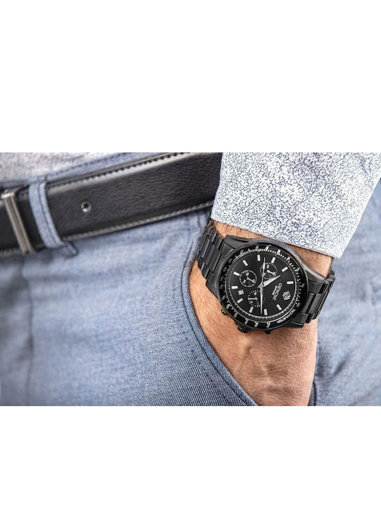 Giewont Herrenuhr 44mm Chronograph Batterie mit Schwarz Metall-Armband