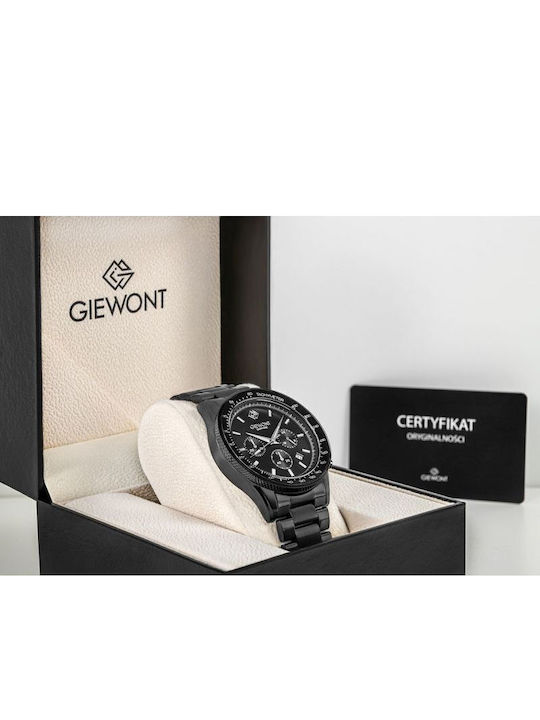 Giewont Herrenuhr 44mm Chronograph Batterie mit Schwarz Metall-Armband