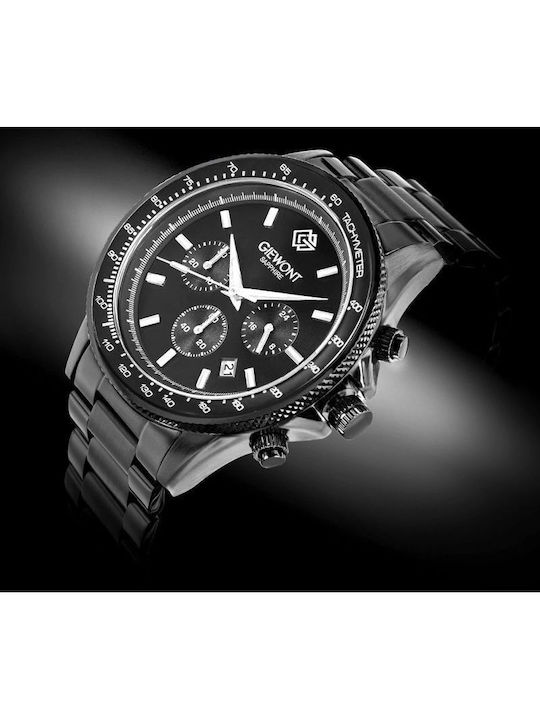 Giewont Herrenuhr 44mm Chronograph Batterie mit Schwarz Metall-Armband