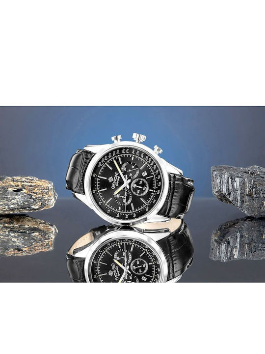 Giewont Herrenuhr 47mm Chronograph Batterie mit Silber Lederriemen