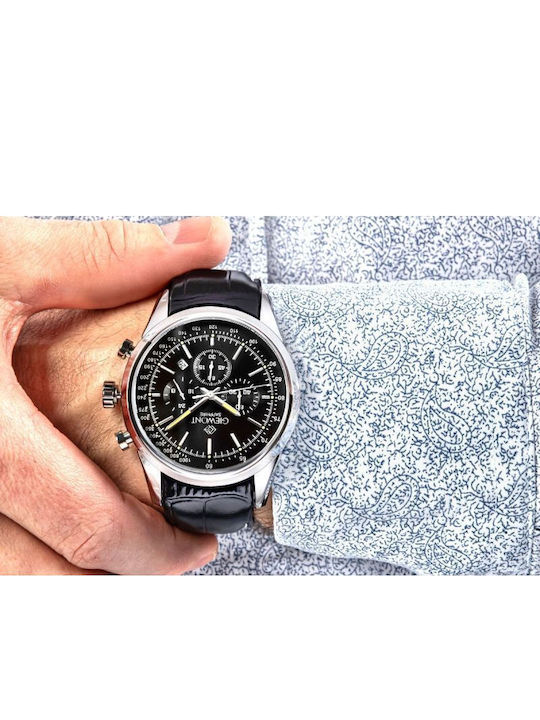 Giewont Herrenuhr 47mm Chronograph Batterie mit Silber Lederriemen