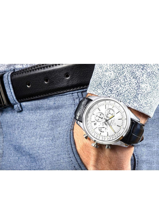 Giewont Herrenuhr 47mm Chronograph Batterie mit Silber Lederriemen
