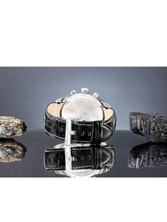 Giewont Herrenuhr 47mm Chronograph Batterie mit Silber Lederriemen