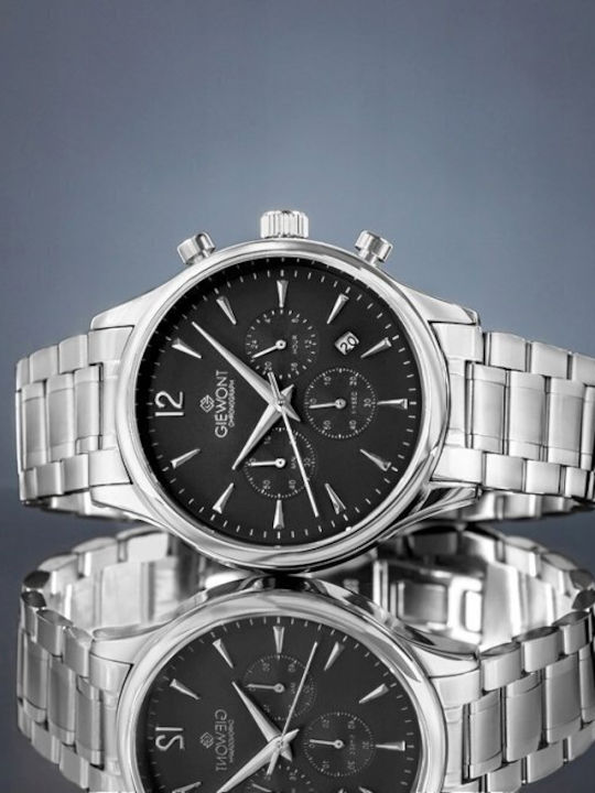 Giewont Herrenuhr 42mm Chronograph Batterie mit Silber Metall-Armband