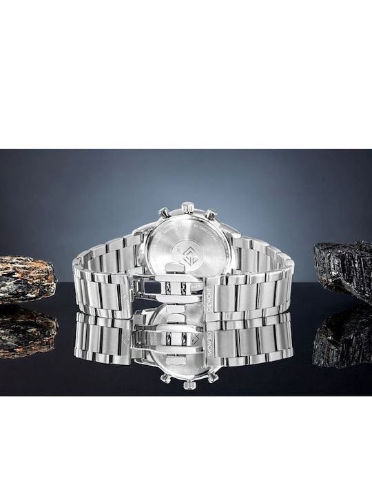 Giewont Herrenuhr 44mm Chronograph Batterie mit Silber Metall-Armband