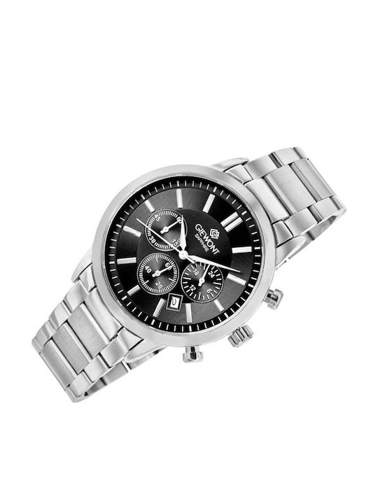 Giewont Herrenuhr 44mm Chronograph Batterie mit Silber Metall-Armband