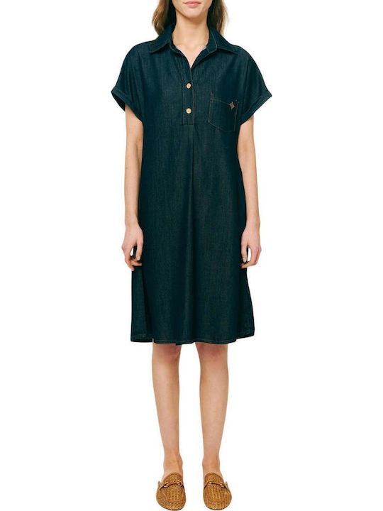 Summer Mini Denim Shirt Dress Blue