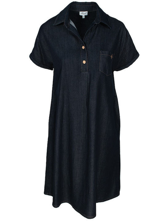 Summer Mini Denim Shirt Dress Blue