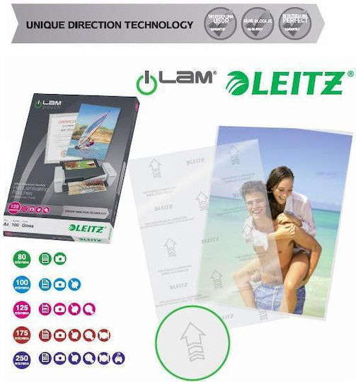 Leitz Glossy Laminating Sheets A4 250 Microns 100 Pieces