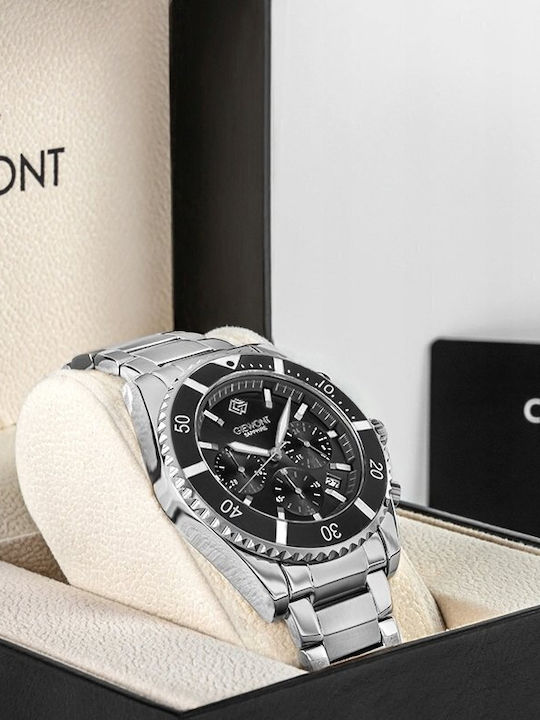 Giewont Herrenuhr 43mm Chronograph Batterie mit Silber Metall-Armband