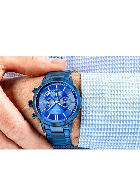 Giewont Herrenuhr 44mm Chronograph Batterie mit Blauem Metall-Armband