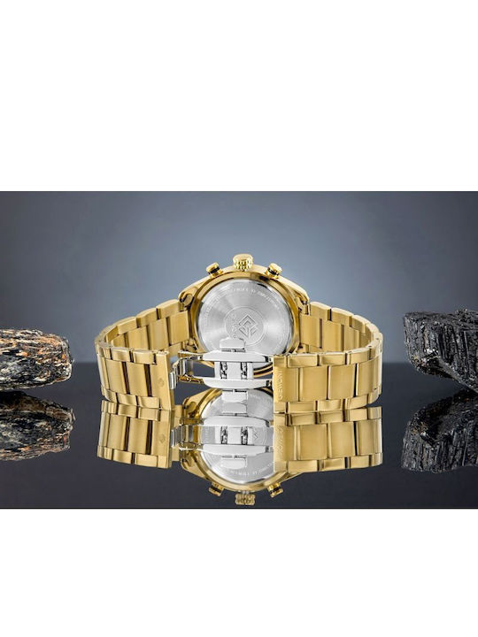Giewont Herrenuhr Chronograph Batterie mit Gold Metall-Armband