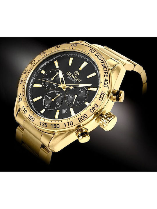 Giewont Herrenuhr Chronograph Batterie mit Gold Metall-Armband