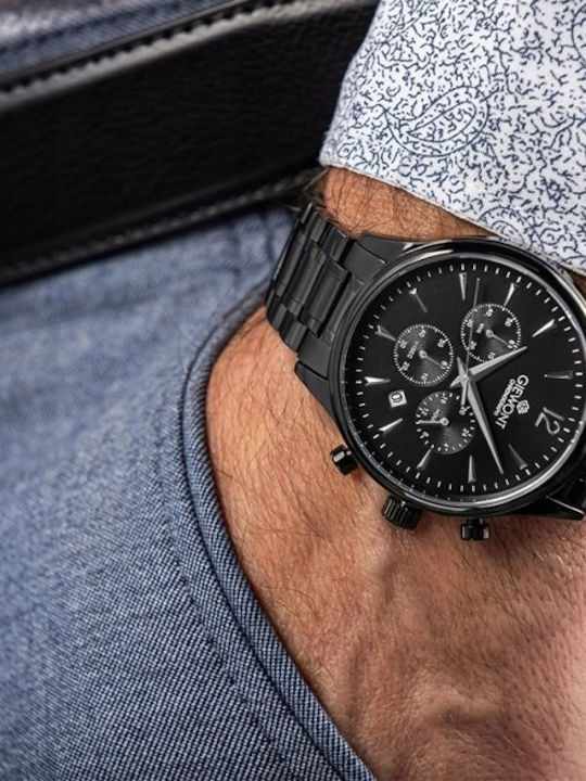 Giewont Herrenuhr 20mm Chronograph Batterie mit Schwarzem Metall-Armband