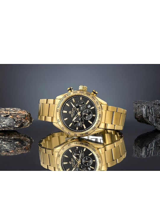 Giewont Herrenuhr Chronograph Batterie mit Gold Metall-Armband
