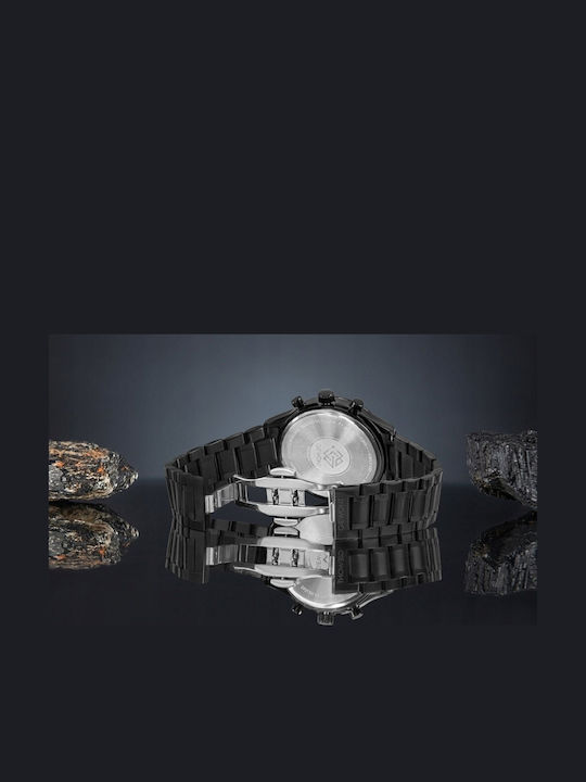 Giewont Herrenuhr 20mm Chronograph Batterie mit Schwarzem Metall-Armband