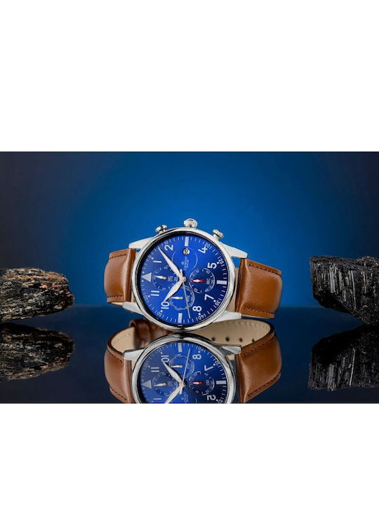 Giewont Herrenuhr 42mm Chronograph Batterie mit Braun Lederriemen