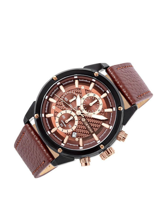 Giewont Herrenuhr 45mm Chronograph Batterie mit Schwarz Lederriemen