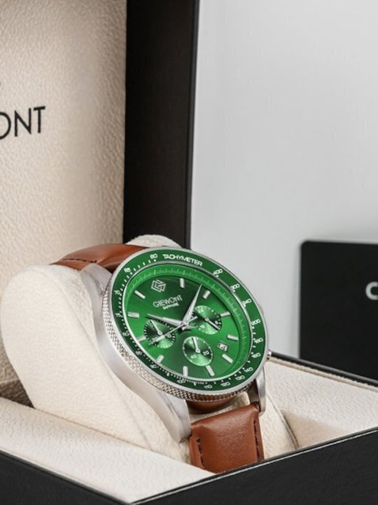Men's Watch 44mm Battery Chronograph with Brown Leather Strap