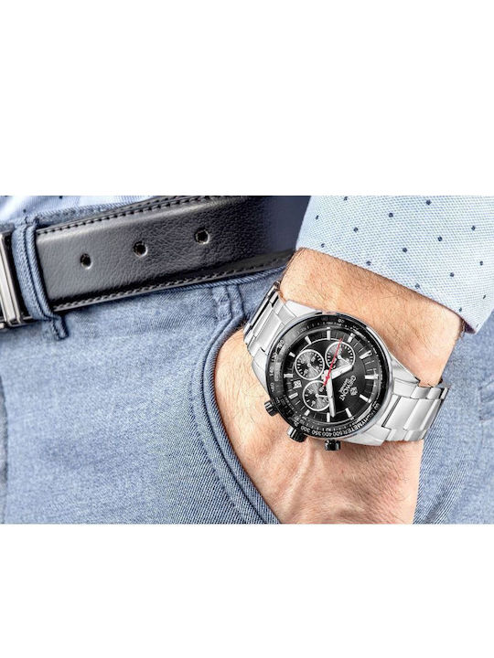 Giewont Herrenuhr 43mm Chronograph Batterie mit Silber Metall-Armband