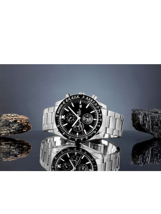 Giewont Herrenuhr 44mm Chronograph Batterie mit Silber Metall-Armband