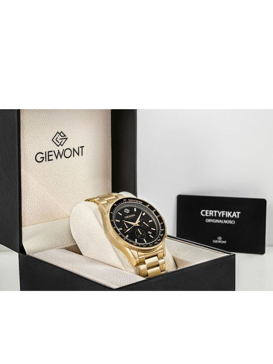 Giewont Herrenuhr 44mm Chronograph Batterie mit Gold Metall-Armband