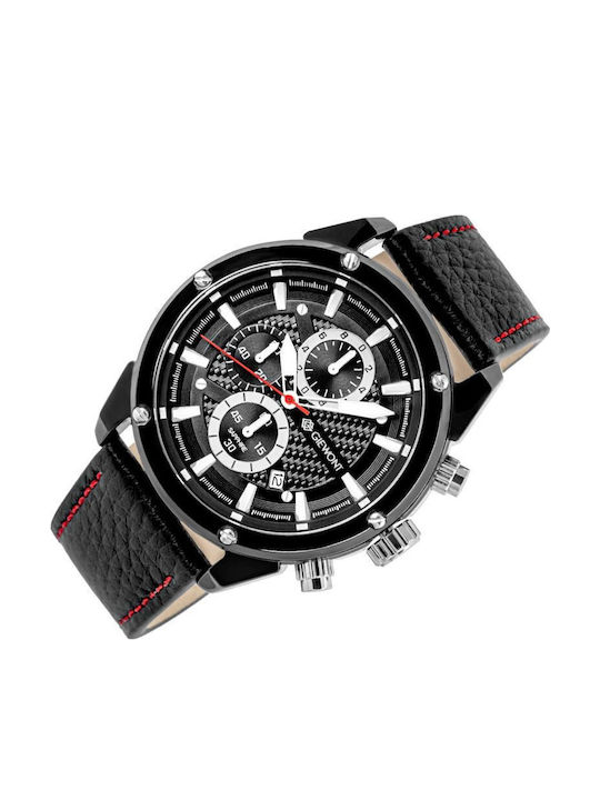 Giewont Herrenuhr 45mm Chronograph Batterie mit Schwarzem Lederriemen